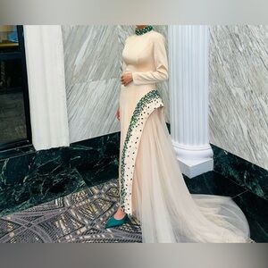 Custom made long sleeve evening dress rhinestone embellishment